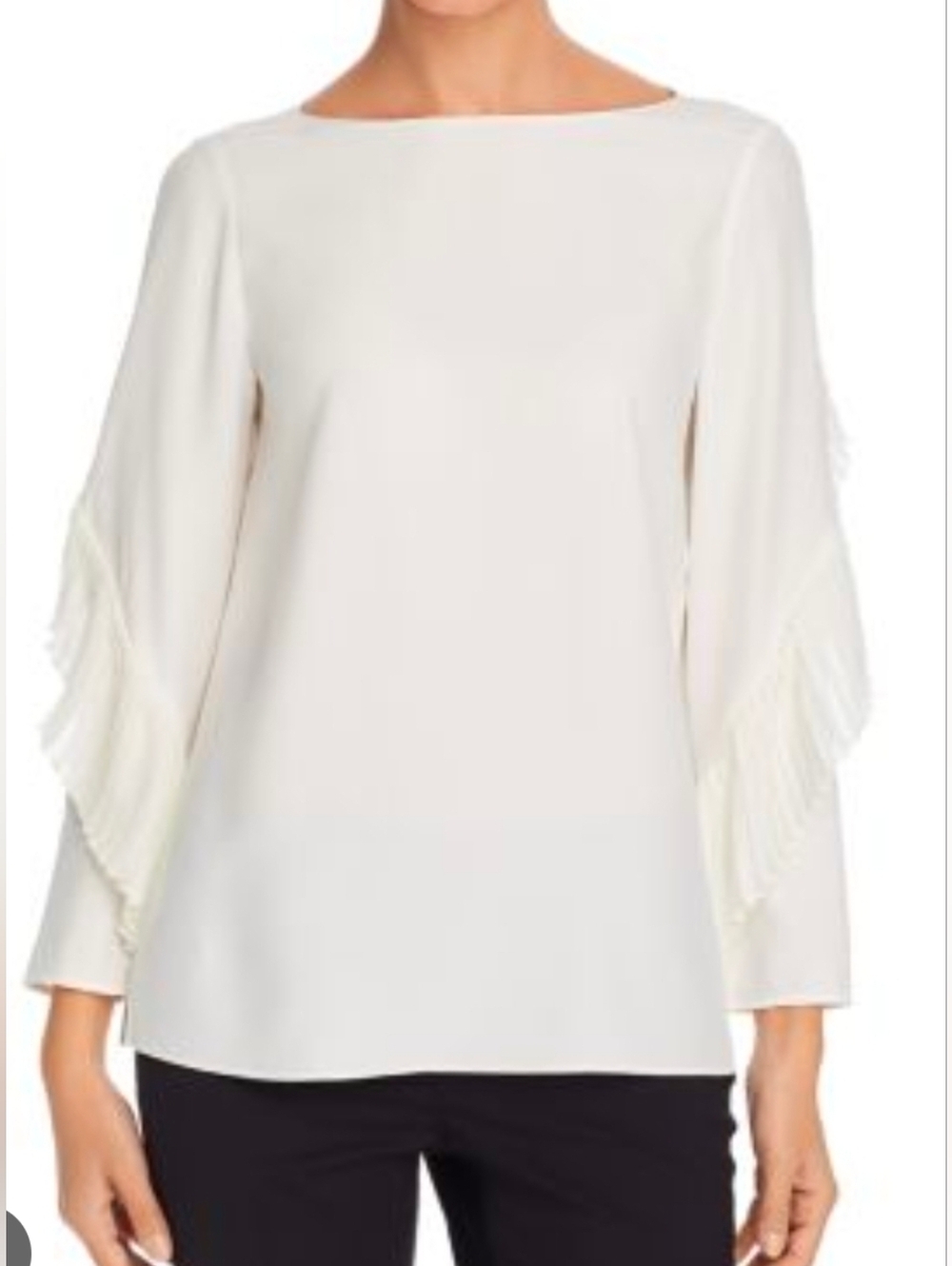 Lafayette 148 New York Ivory Fringe-Sleeve 100% Silk Blouse Size Medium